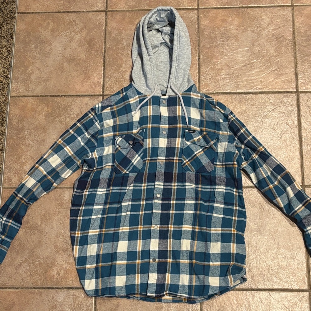 O'Neill Blue and Gray Plaid Shirt with Hood